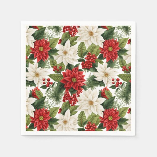 Christmas Poinsettia – Holiday Floral Design スタンダードカクテルナプキン (正面)