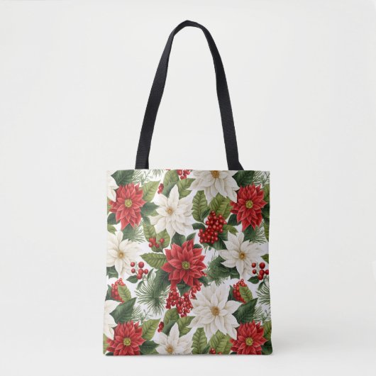 Christmas Poinsettia – Holiday Floral Design トートバッグ (正面)