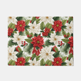 Christmas Poinsettia – Holiday Floral Design ドアマット