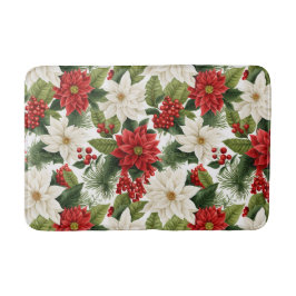 Christmas Poinsettia – Holiday Floral Design バスマット