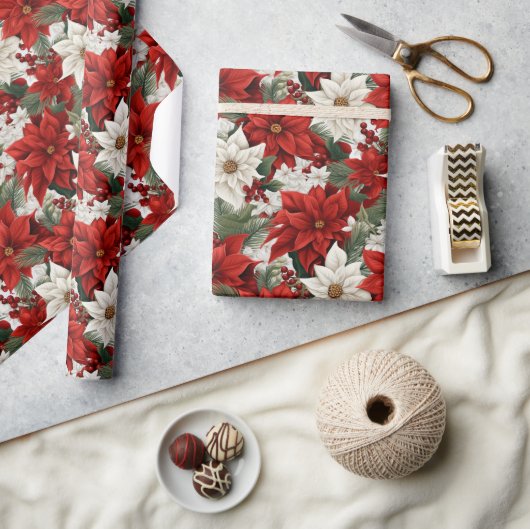 Christmas Poinsettia – Holiday Floral Design ラッピングペーパー (クラフト)