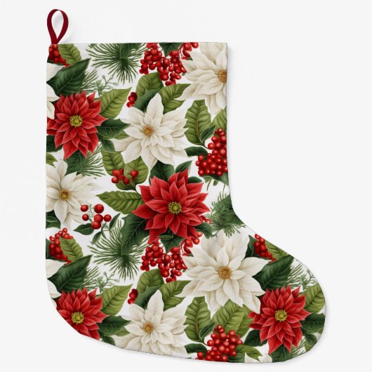 Christmas Poinsettia – Holiday Floral Design ラージクリスマスストッキング (正面)