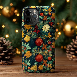 Christmas Poinsettia Ornament Name Art iPhone 14ケース