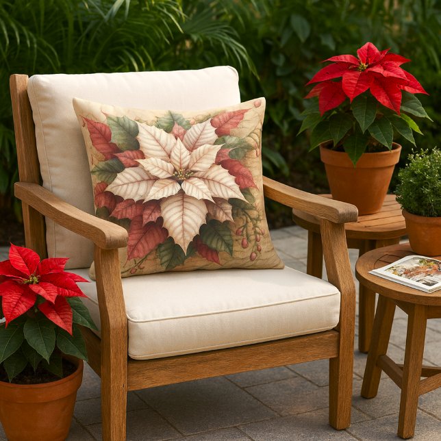 Christmas Poinsettia White and Red Porch or Patio  アウトドアクッション (クリエイターアップロード済み)