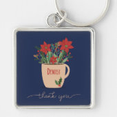 Christmas Poinsettiasで歯科医が感謝 キーホルダー (正面)