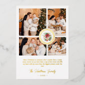 Christmas Poinsettias Bouquet Classic 4 Photos 箔シーズンカード (正面)