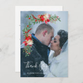 Christmas Poinsettias Flowers & Branches Photo サンキューカード (正面/裏面)