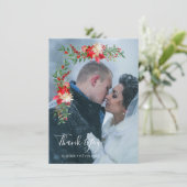 Christmas Poinsettias Flowers & Branches Photo サンキューカード (スタンド正面)