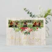 Christmas Poinsettias Garland Classic 3 Photos 箔招待状 (立ち正面)