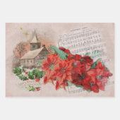 Christmas Poinsettias Vintage ラッピングペーパーシート (正面3)