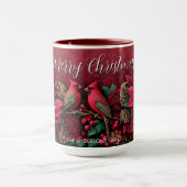 Christmas Pointessia Flower Cardinals Birds Name マグカップ (中央)
