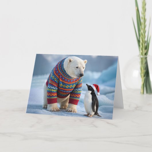 Christmas Polar Bear and Penguin Friends カード (正面)
