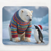 Christmas Polar Bear and Penguin Friends マウスパッド (正面)