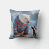 Christmas Polar Bear and Penguin On a Glacier クッション (裏面)