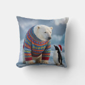 Christmas Polar Bear and Penguin On a Glacier クッション (正面)