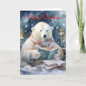 Christmas Polar Bear reading シーズンカード (正面)