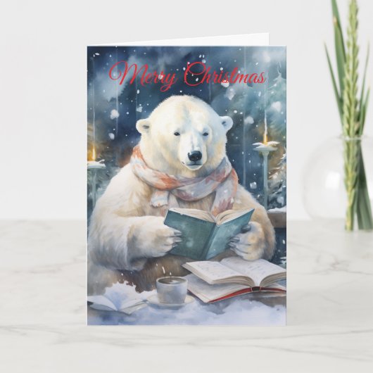 Christmas Polar Bear reading シーズンカード (正面)