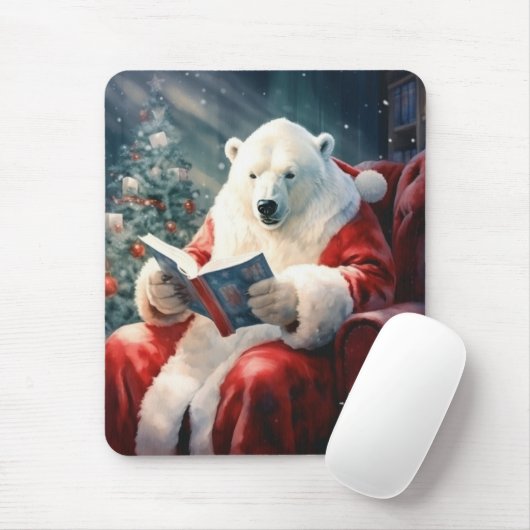 Christmas Polar Bear reading マウスパッド (マウス)