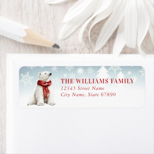 Christmas Polar Bear Return Address Labels ラベル (インサイチュ)