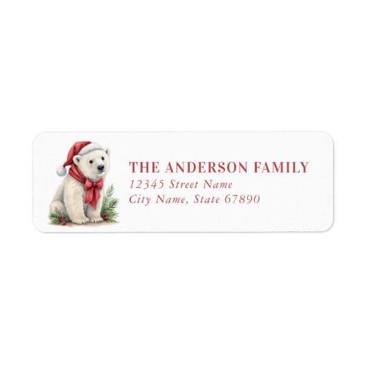 Christmas Polar Bear Return Address Labels ラベル (正面)