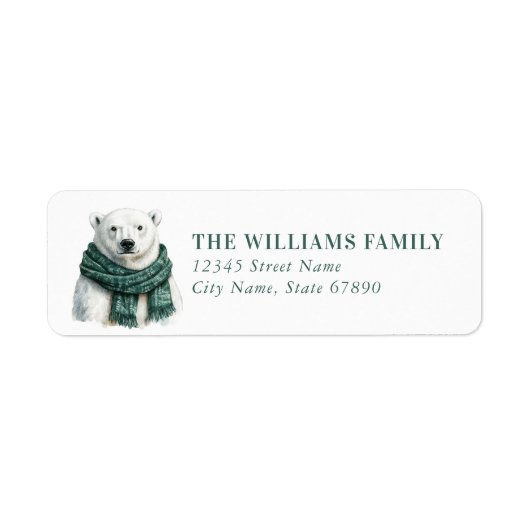 Christmas Polar Bear Return Address Labels ラベル (正面)