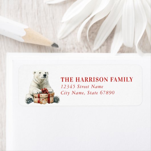 Christmas Polar Bear Return Address Labels ラベル (インサイチュ)