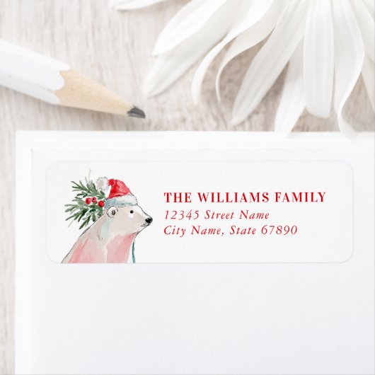 Christmas Polar Bear Return Address Labels ラベル (インサイチュ)