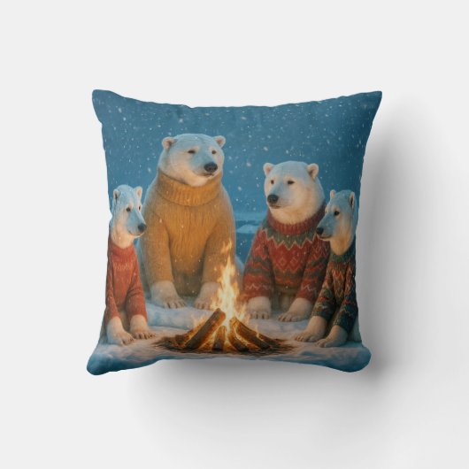Christmas Polar Bears Around a Bonfire クッション (裏面)