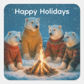 Christmas Polar Bears Around a Bonfire スクエアシール (正面)