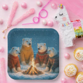 Christmas Polar Bears Around a Bonfire ペーパープレート (パーティー)