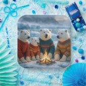 Christmas Polar Bears Around a Bonfire ペーパープレート (パーティー)