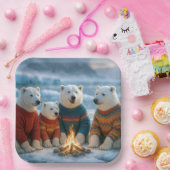 Christmas Polar Bears Around a Bonfire ペーパープレート (パーティー)