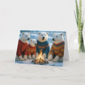 Christmas Polar Bears Gathering Around a Bonfire カード (正面)