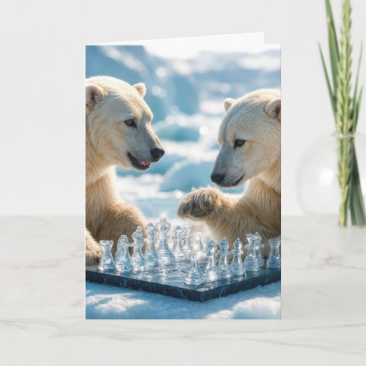 Christmas Polar Bears Playing Chess On a Glacier カード (正面)