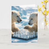 Christmas Polar Bears Playing Chess On a Glacier カード (黄色い花)