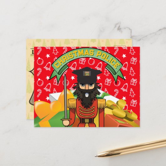 Christmas Police Greeting Card | Funny Nutcracker  シーズンポストカード (正面/裏面インサイチュ)
