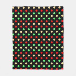Christmas - Polka Dots Pattern on Black Background フリースブランケット