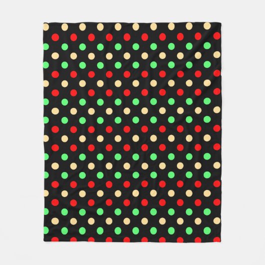 Christmas - Polka Dots Pattern on Black Background フリースブランケット (正面)