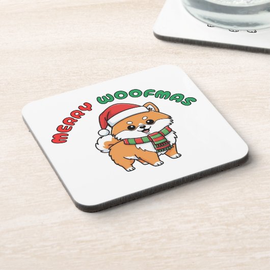 Christmas Pomeranian Coaster: Merry Woofmas コースター (左側)
