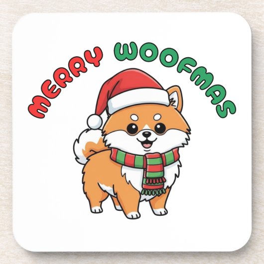 Christmas Pomeranian Coaster: Merry Woofmas コースター (正面)