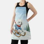 Christmas Poodle Sledding, Apron エプロン (インサイチュ)