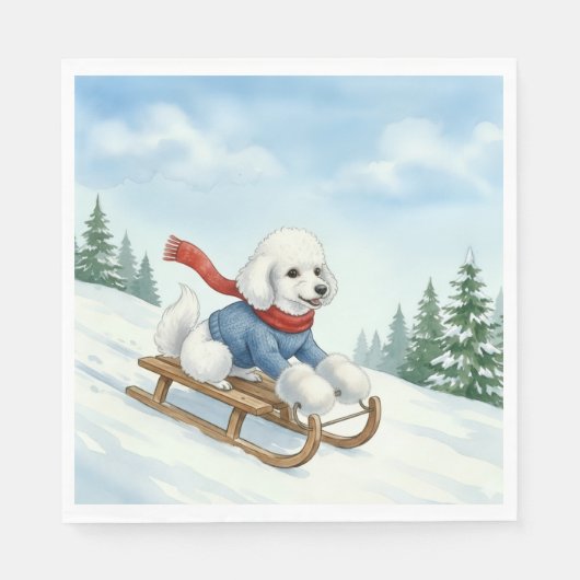Christmas Poodle Sledding, Napkins スタンダードランチョンナプキン (正面)