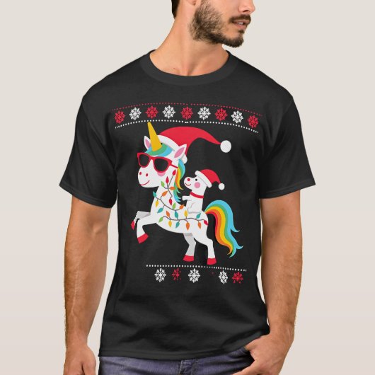 Christmas Poodle Unicorn Sunglasses Poodles T-Shir Tシャツ (正面)