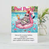 Christmas Pool Party  Cute Hippo on Flamingo Float 招待状 (スタンド正面)