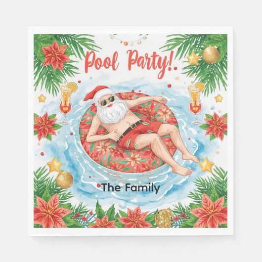 Christmas Pool Party with Santa Claus スタンダードランチョンナプキン (正面)