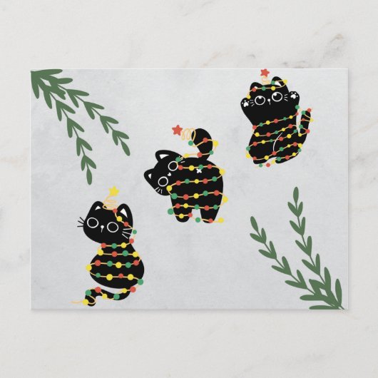 Christmas postcard cute cat playing pets funny ポストカード (正面)