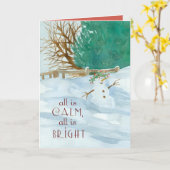 Christmas Praying For You Snowman Religious  カード (黄色い花)