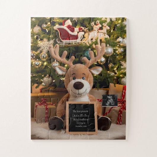 Christmas Pregnancy Announcement cute reindeer  ジグソーパズル (縦)