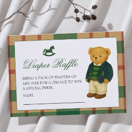 Christmas Preppy Bear Baby Shower Diaper Raffle エンクロージャーカード