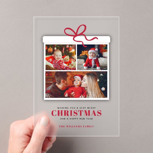 Christmas Present 3 Photo Collage アクリル招待状 (インサイチュ (ポータブル))